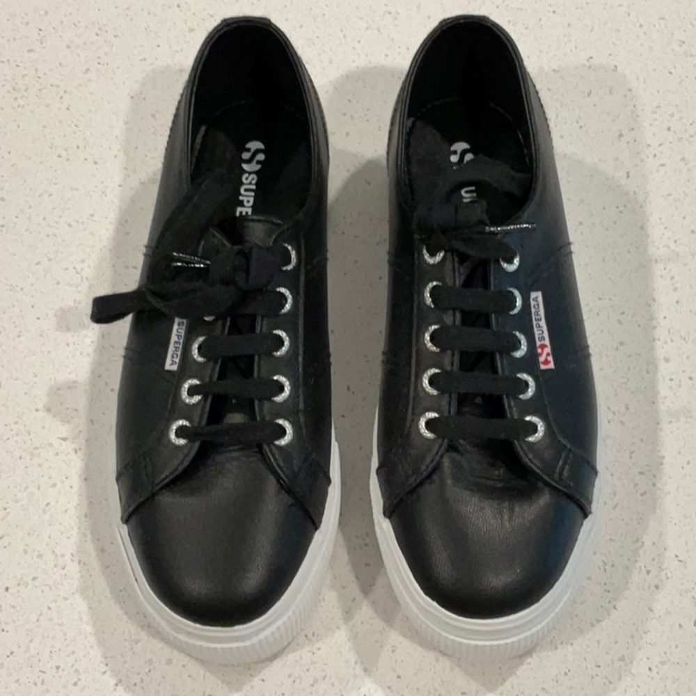 NEW Superga Black Leather Sneakers